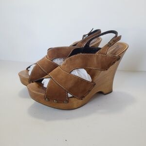 Donald J Pliner Lusa Strappy Suede Wooden Clog Platform Heels Size 9